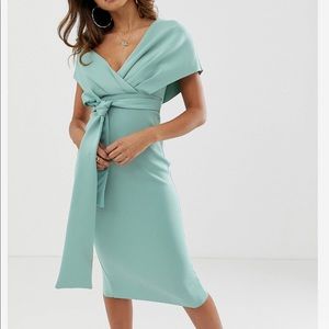 Asos Fallen Shoulder Midi Pencil Dress